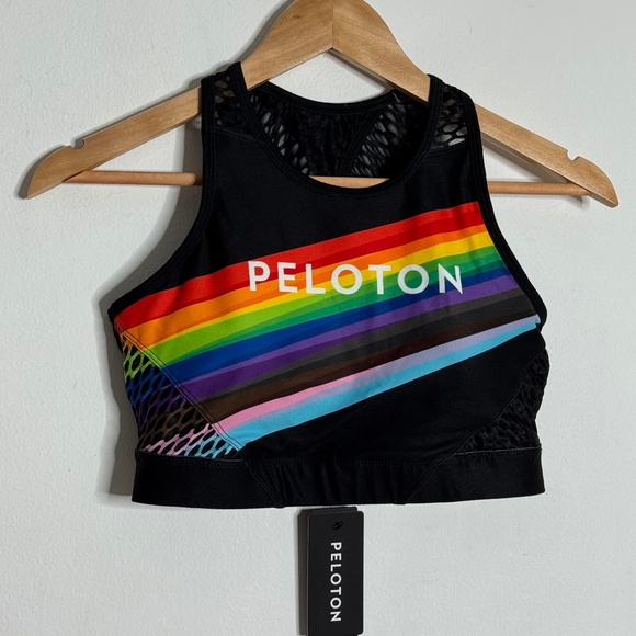 NWT Peloton Sports Bra High Neck Pride Flag Black Rainbow Size Medium - Picture 2 of 16